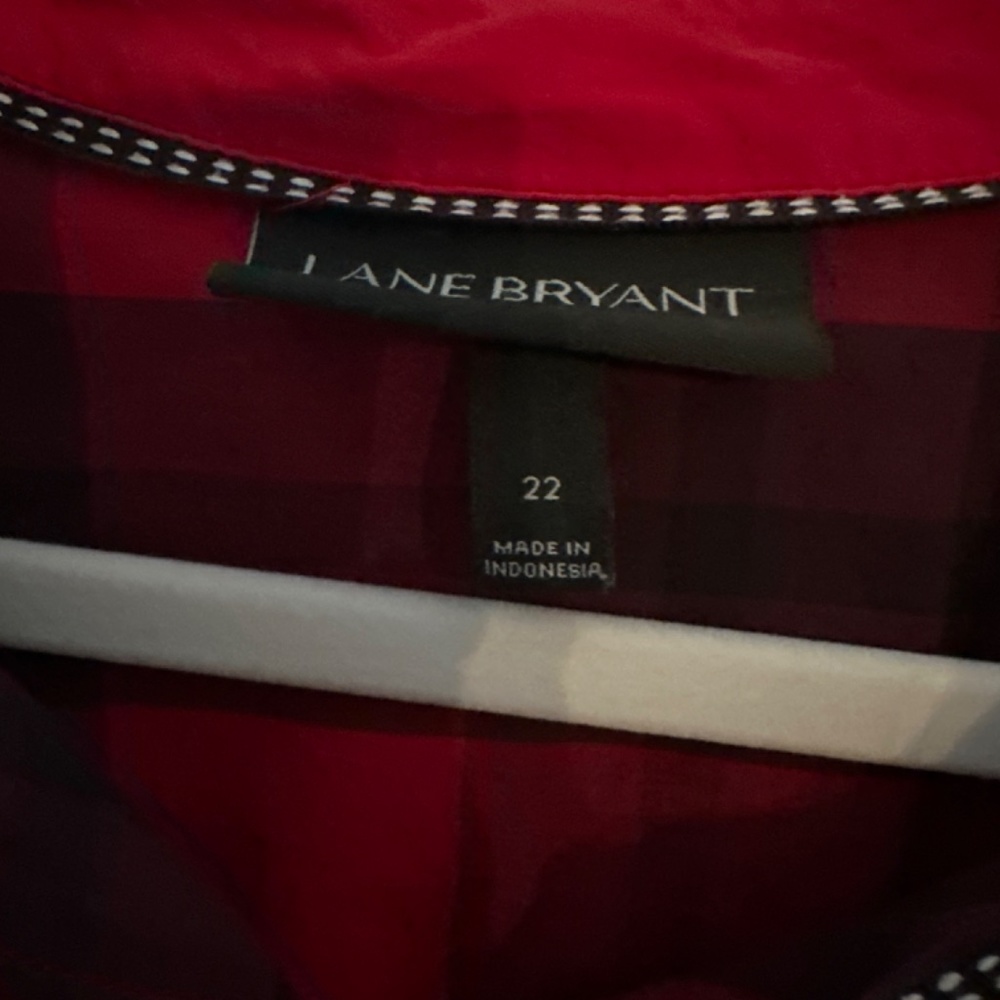 Lane Bryant Red and Black Long Sleeve Notched Collar Blouse - Picture 2 of 2